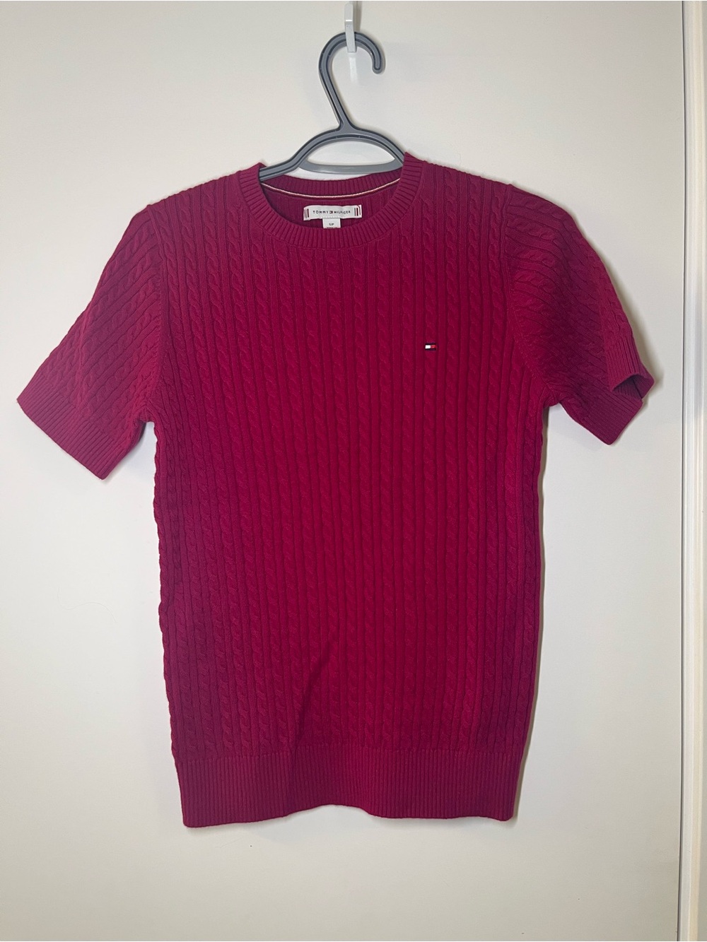 Tommy Hilfiger Deep Raspberry Cable Knit Short Sleeve Sweater Size S